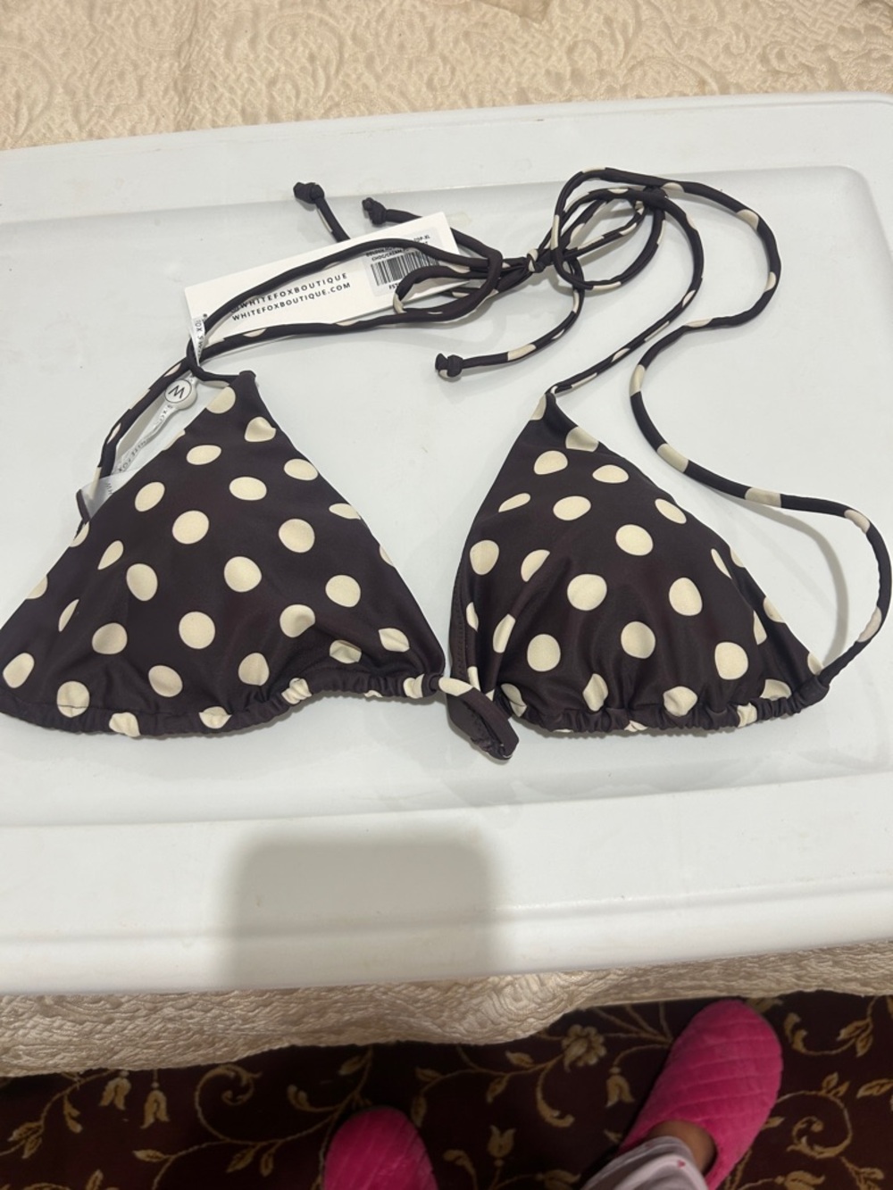Mango Black and Cream Polka Dot Triangle Bikini Top